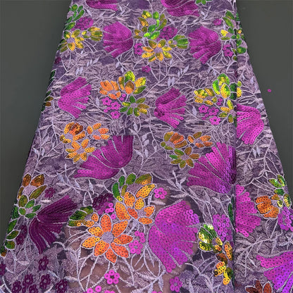African Nigerian Tulle Lace Fabric - 3D Sequins Embroidery