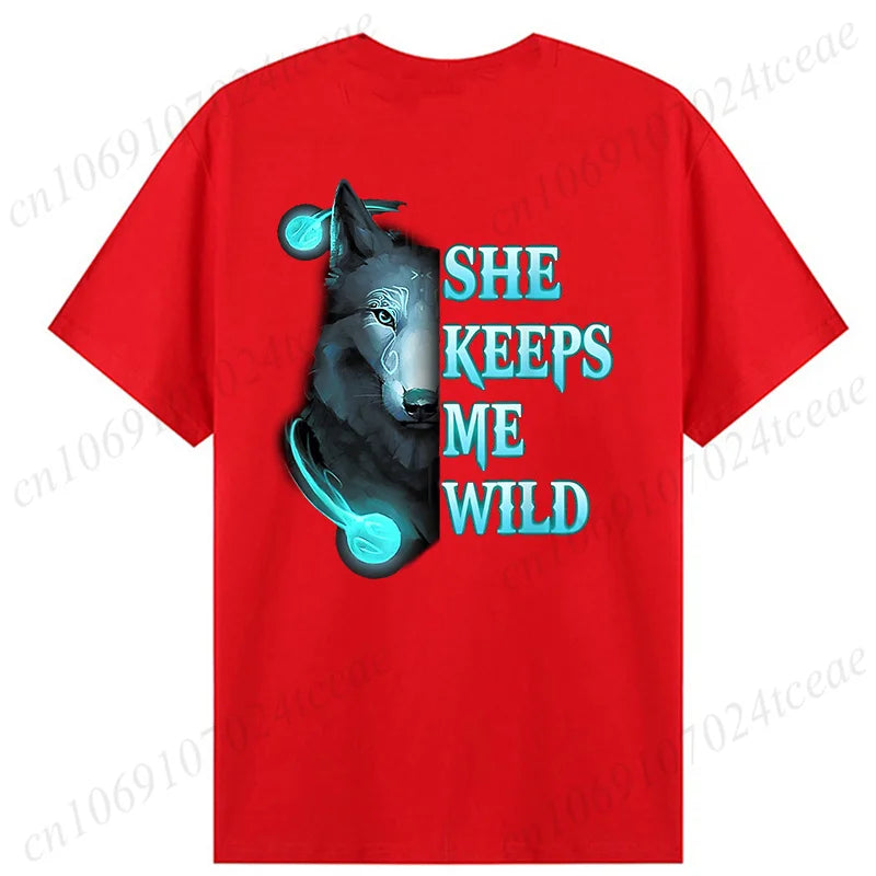 Fashion Valentine's Day Tees Shirt Lion Animal Back Print Graphic Y2k Tops Lover Couples Matching T-shirt Men & Women Clothing - AMULET RING STORE