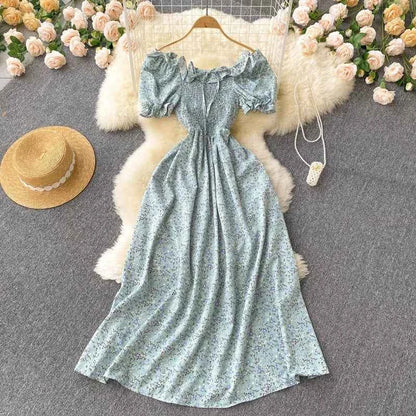 YuooMuoo Romantic Floral Print Long Dress 2024 New Summer Off Shoulders Puff Sleeve Big Swing Women Dress Korean Party Vestidos