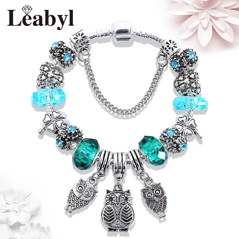Antique Tibetan Silver Tree of Life Charm Bracelets Green Crystal Flower Bead Bracelet with Heart Diy Jewelry Pulsera Mujer