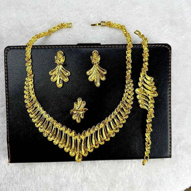 ANIID Indian 24K Gold Color Necklace Set For Women Party Bridal Wedding Ethiopian Luxury Dubai Jewelry Wholesale New Gifts