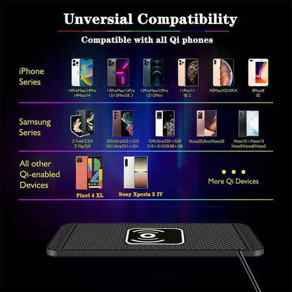 Car Wireless Charger for Iphone 16 15 15 Pro Max 14 13 12 X Samsung S24 S23 Wireless Car Charger Silicone Pad Stand Fast Charger