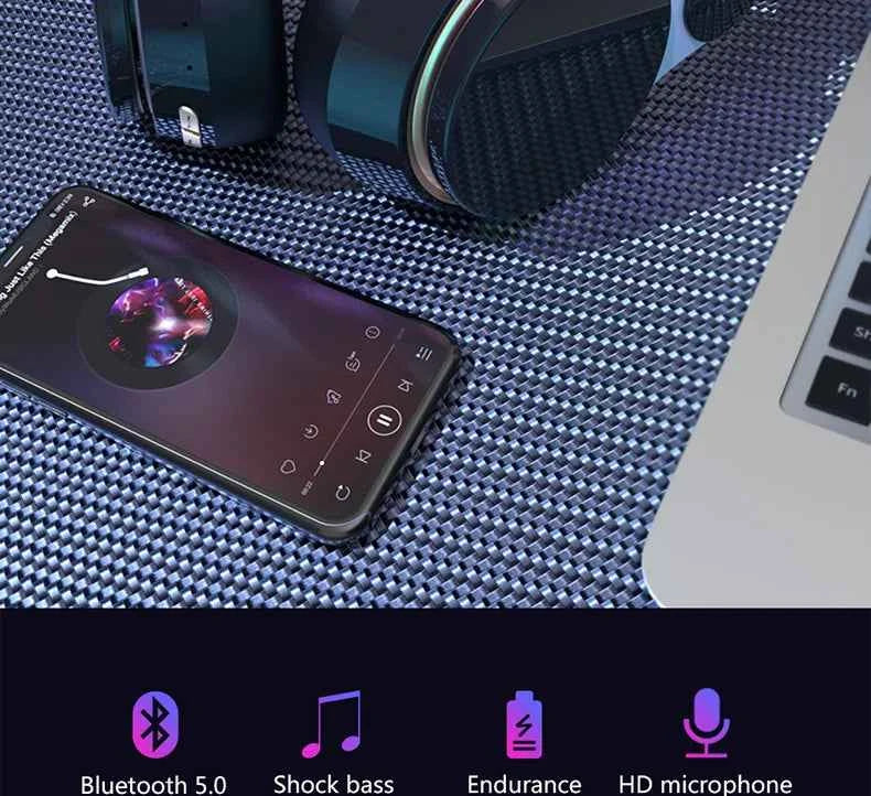 Headphones Bluetooth Wireless Headsets With Mic Music Gaming Sports Earpieces Great Bass Earphones Foldable Support TF SD-Card