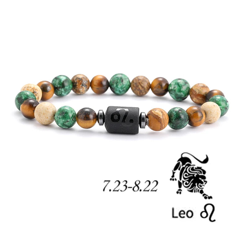 12 Zodiac Signs Natural Stone Bracelets Leo Capricorn Taurus Cancer Bracelets Women Men Couple Friendship Jewelry Gift Bracelets