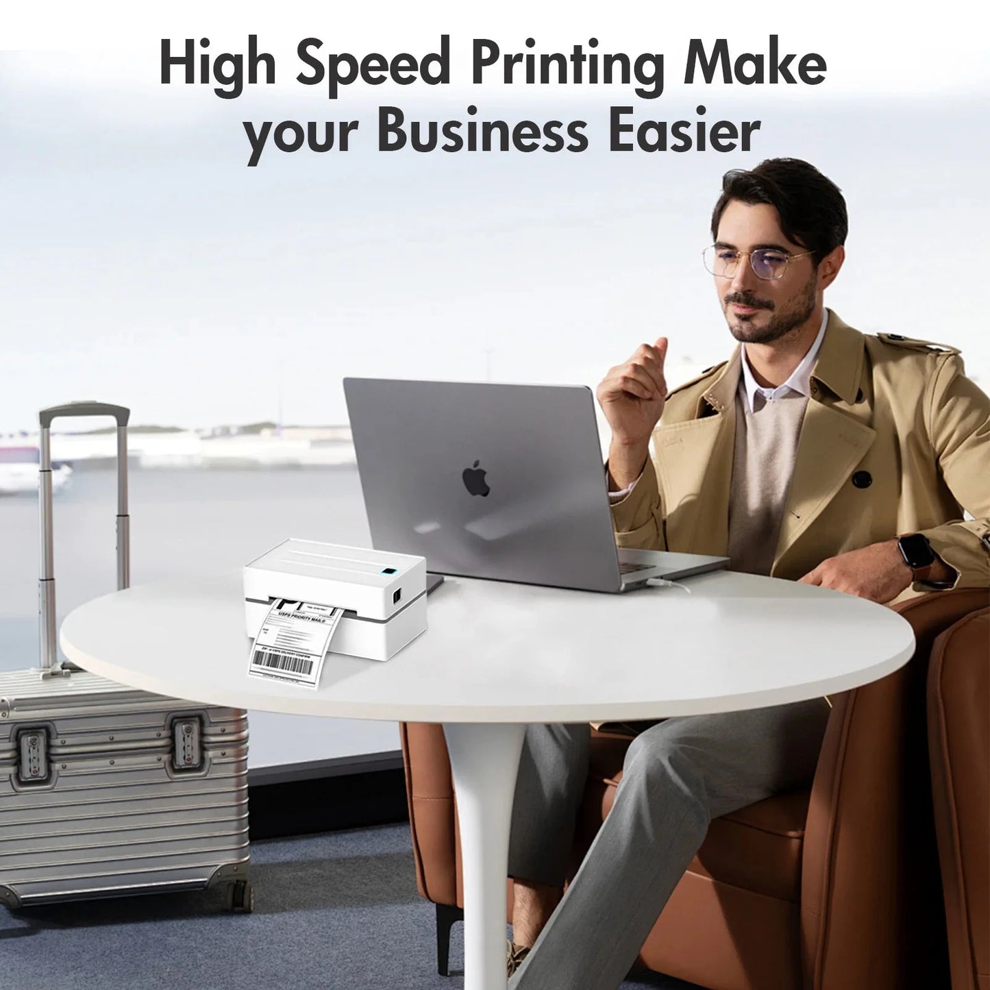 Thermal Label Printer Portable No Ink Required 300DPI 4x6 for Small Business WiFi Bluetooth USB High Speed Express Airway Bill