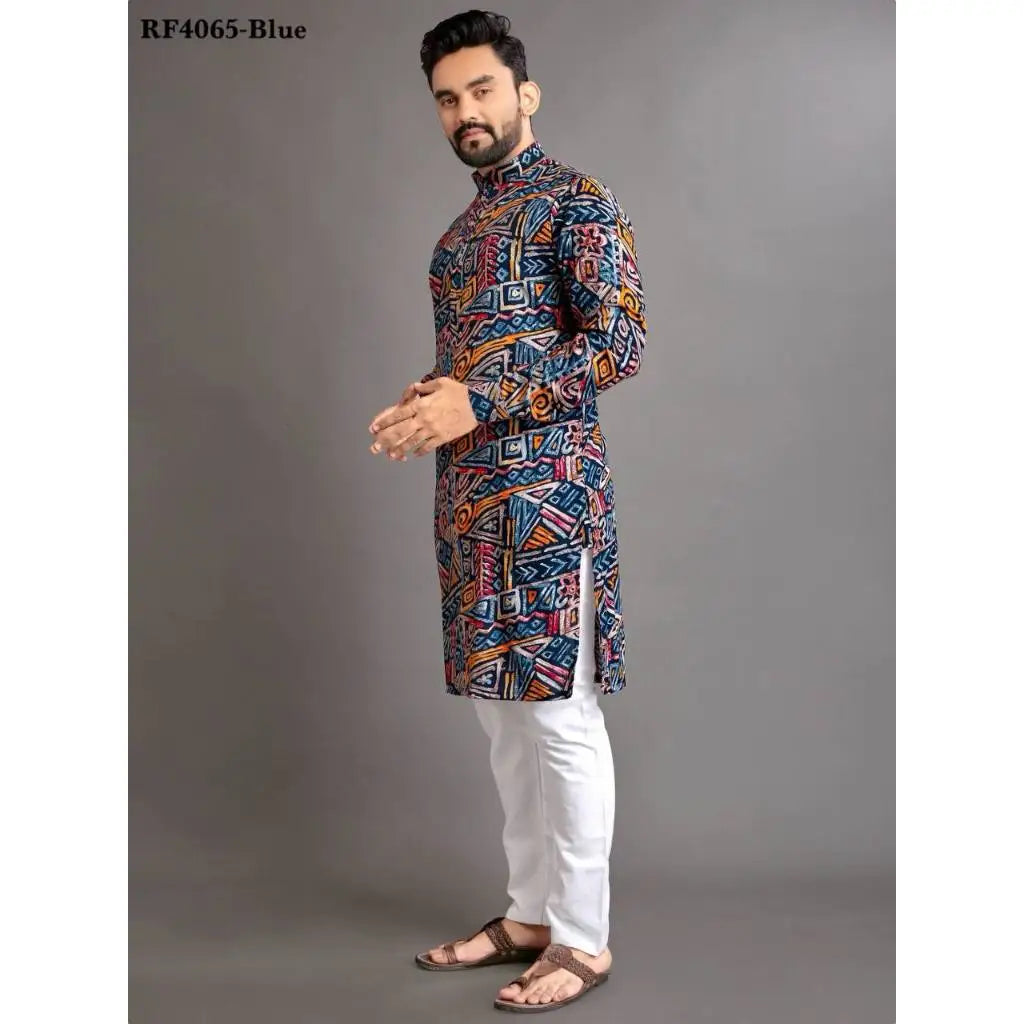 2025 Men's Clothing Stand Collar Golden Print Long Sleeve Shirt Trendy Hip Hop Casual Clothes Ethnic Style Mid-Length Top