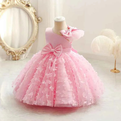2024 Summer One Shoulder Sequin Fluffy Clothes New Off Shoulder Dress Girl Wedding Dress 0-5 Year Old Baby Girl Dress