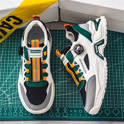 Men's Korean rotating buckle fashion casual sports shoes four season soft soled non slip outdoor running shoes student sneakers - AMULET RING STORE