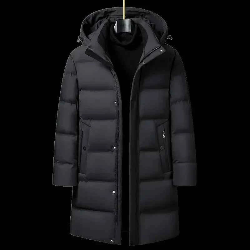 Winter Fashion Down Jacket for Men Men's White Duck Down Jackets Hooded Warm Thick Long Parkas Man Slim Fit Medium Length Coats