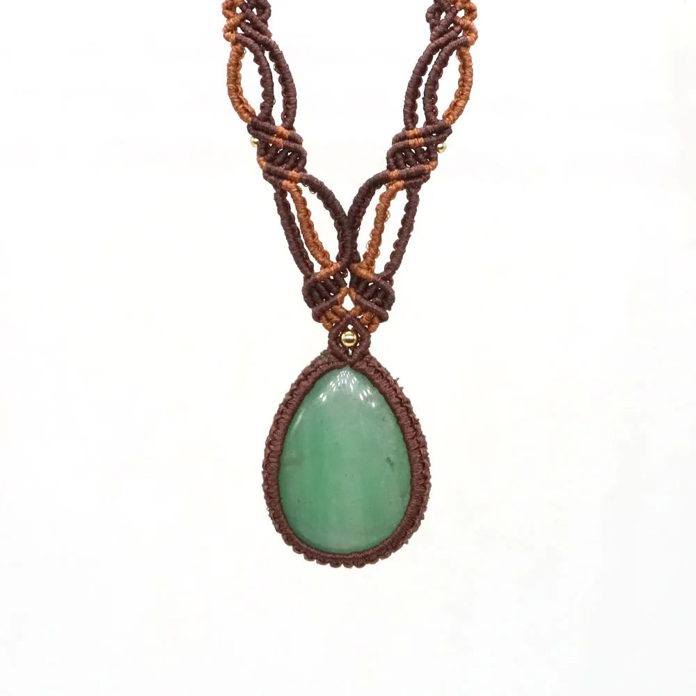 Natural Stones Tear Water Drop Pendant Crystals Healing Handmade Thread Rope Wrap Braided Macrame Chain Necklace Jewelry Gifts - AMULET RING STORE