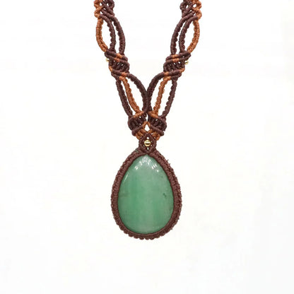 Natural Stones Tear Water Drop Pendant Crystals Healing Handmade Thread Rope Wrap Braided Macrame Chain Necklace Jewelry Gifts - AMULET RING STORE