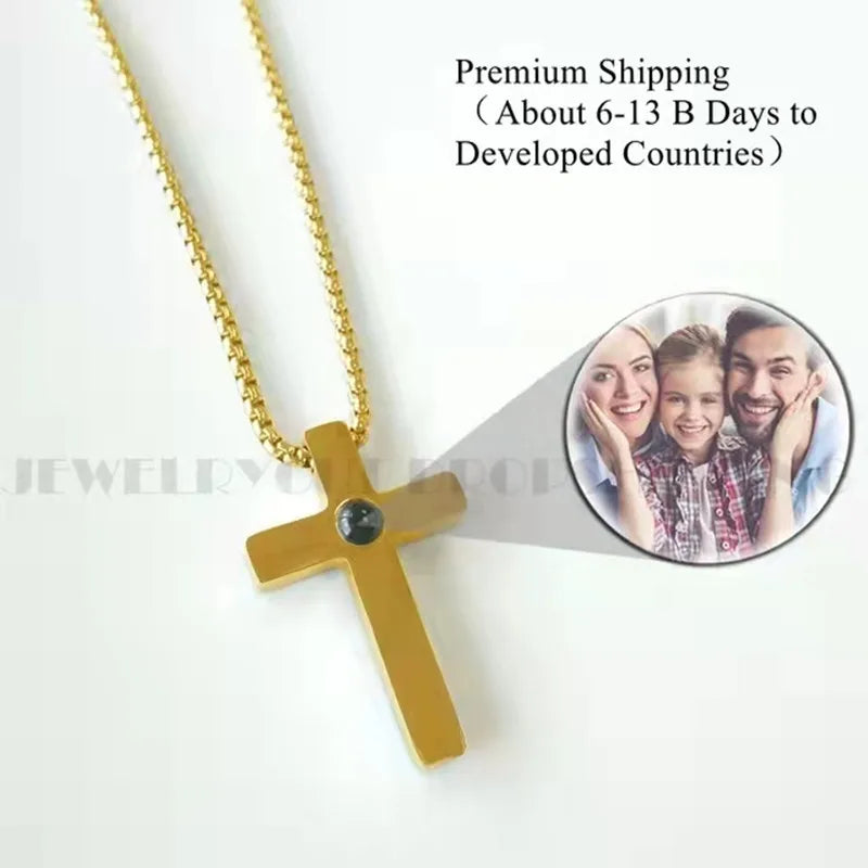 Fashion Projection Necklace Jewelry Personalized Photo Custom Cross Pendant Suitable For Male And Female Couples To Give Gifts - AMULET RING STORE