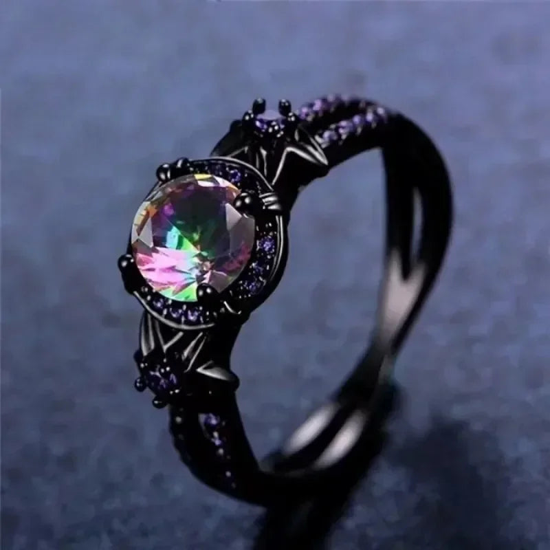 Colorful Quartz Crystal Lymphatic Detoxification Women's Ring Fashion Gun Black Weight Loss Slimming Magnetic Therapy Ring