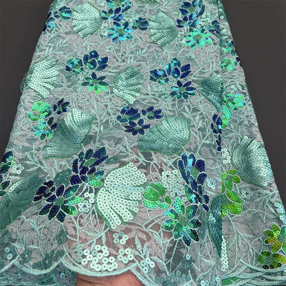 African Nigerian Tulle Lace Fabric - 3D Sequins Embroidery