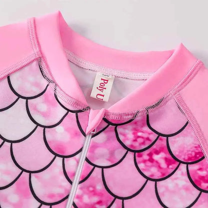 European American Style Mermaid Swimsuit Baby Girls Long Sleeves One-piece Swimsuit Hot Spring Fish Scale Kids Swimsuit 4-12Y - AMULET RING STORE