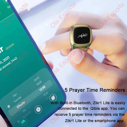 Qibla Smart Tasbih Tally Counter for Muslims Zikr Ring Digital Tasbeeh 5 Prayer Time Vibration Reminder Waterproof Qibla Subhah