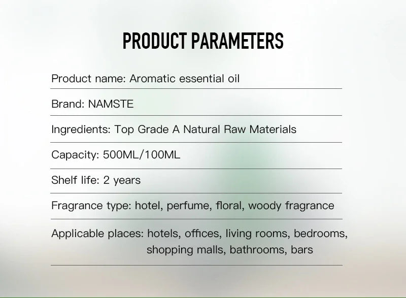 NAMSTE Hotel Perfume Oil 100ML Lavender Pure Essential Oils White Tea Coffee For Diffuser Aroma Oil Room Fragrance Air Freshener - AMULET RING STORE