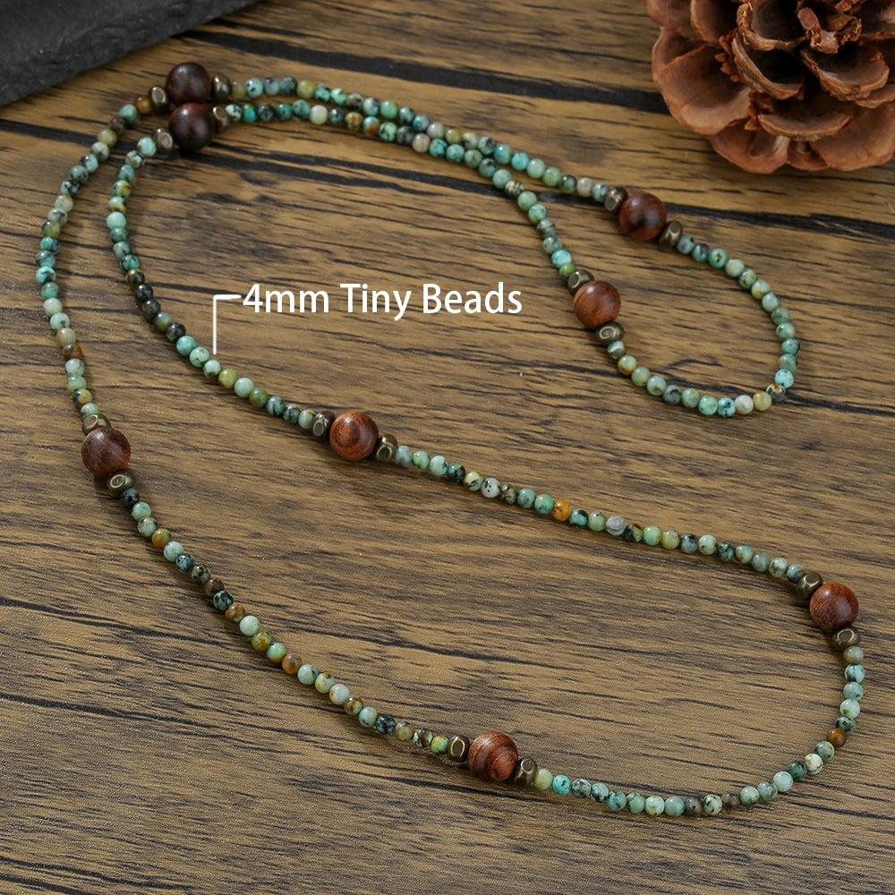 1PC Men's Retro Ethnic Style Africa Stone Necklace for Men Hippie Bohemia Long Beaded Necklace Man Tribal Jewelry Collar Hombre