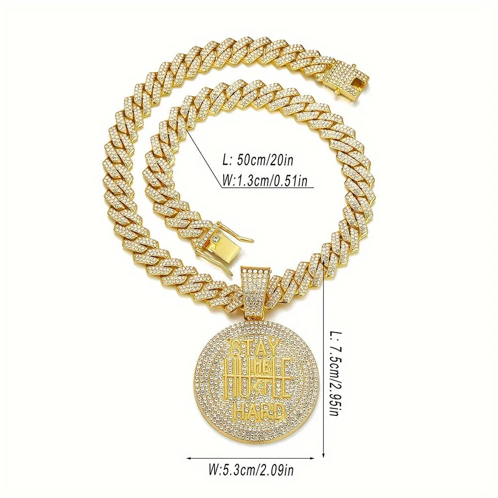 Men Women Hip Hop STAY HARD Pendant Necklace with 13mm Cuban Chain HipHop Iced Out Bling Necklaces Fashion Charm Jewelry USA - AMULET RING STORE