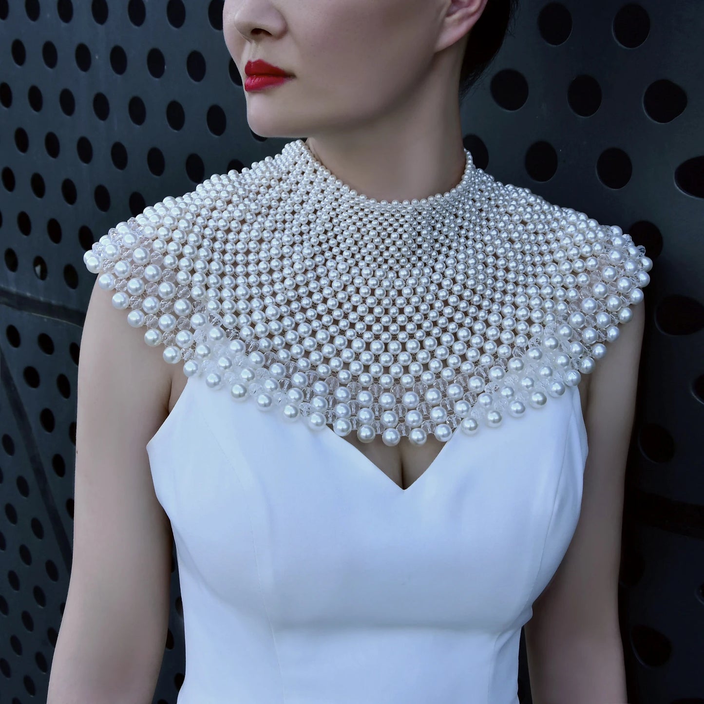 VG68 Pearls Necklace Beaded Neck Chain Bridal Covered Body Chain Women Accessories Off Shoulder Bolero Neck Chain Decoration - AMULET RING STORE