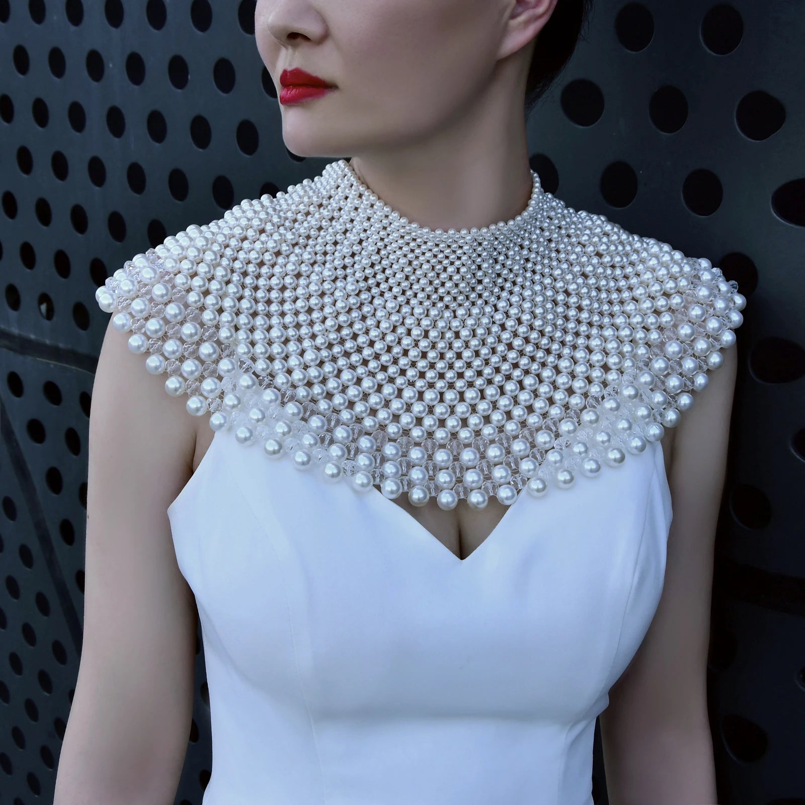 VG68 Pearls Necklace Beaded Neck Chain Bridal Covered Body Chain Women Accessories Off Shoulder Bolero Neck Chain Decoration - AMULET RING STORE