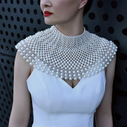 VG68 Pearls Necklace Beaded Neck Chain Bridal Covered Body Chain Women Accessories Off Shoulder Bolero Neck Chain Decoration - AMULET RING STORE