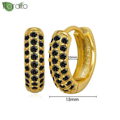 925 Sterling Silver Needle Fashion Round Pendant Small Earrings Luxury Gold Hoop Earrings for Women Premium Black Jewelry Gifts - AMULET RING STORE