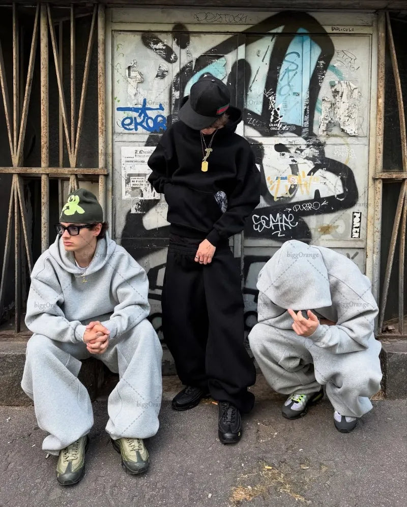 2025 Trendy High Street Retro Casual Streetwear Men's Sports Suit Y2K Harajuku Embroidered Hoodie Women Hip-hop Loose Sweatpants - AMULET RING STORE