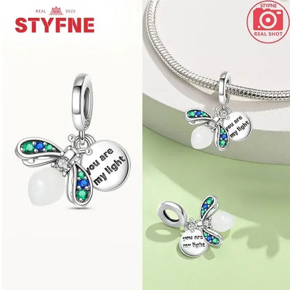 S925 Silver Glow-in-the-dark Firefly Charm Pendant Fit Original Charms Bracelet Gift Beads for Women Diy Fine Jewelry Gifts - AMULET RING STORE