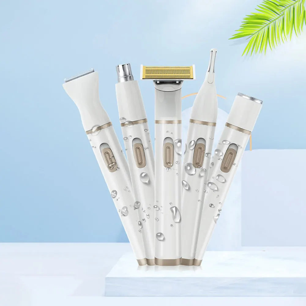5 In 1 Electric Shaver for Women Painless Eyebrow Razor Bikini Trimmer Cordless Womens Body Shaver Facial Hair Remover Depilador - AMULET RING STORE