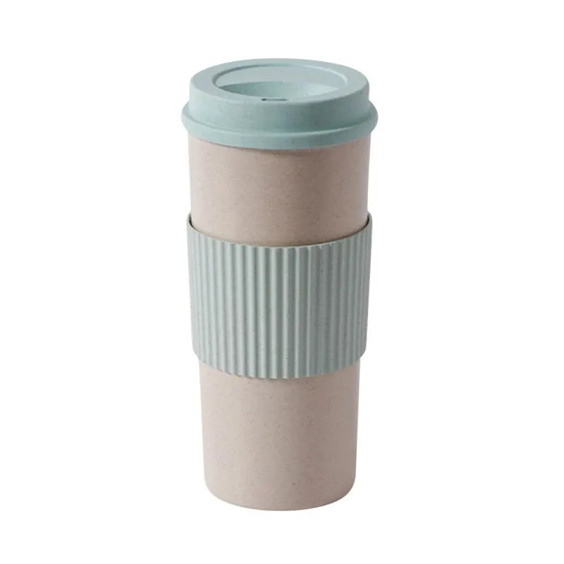 350/450/550ml Wheat Straw Coffee Cup Portable High Temperature Resistant Water Cup With Lid Reusable Eco-Friendly Travel Mug - AMULET RING STORE