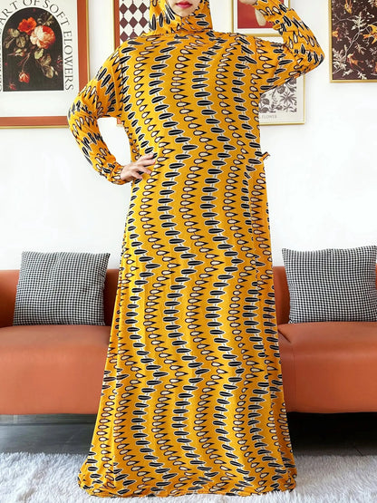 2025 Floral Ramadan Muslim Dress Solid Color Khimar Kaftan Abaya Robe with Attached Hijab Middle East Prayer Garment for Women - AMULET RING STORE