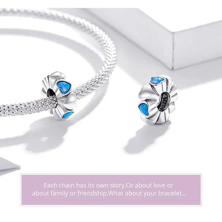 BISAER 925 Sterling Silver Charm Ocean Style Fish Dolphin Mermaid Shell Blue CZ Bead For Necklace&Bracelet DIY Fine Jewelry Gift - AMULET RING STORE