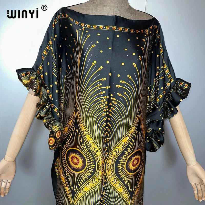 WINYI summer boho evening dress dubai luxury Female loose Print kaftan muslim woman clothing holiday beach dress fashion Caftan - AMULET RING STORE