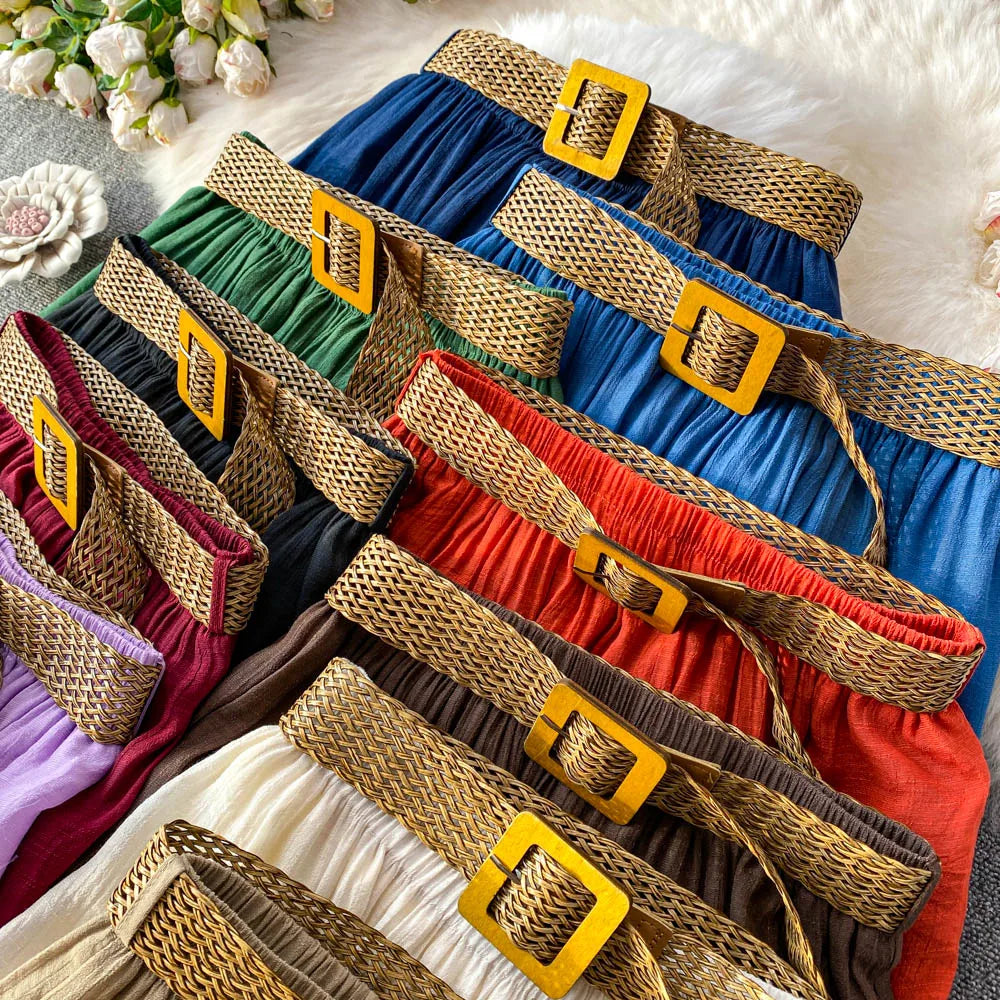 White High Waist A-Line Midi Skirt Women's Summer Casual Flared Cake Skirt Korean Sle Baking Poer Skirt for Young Women