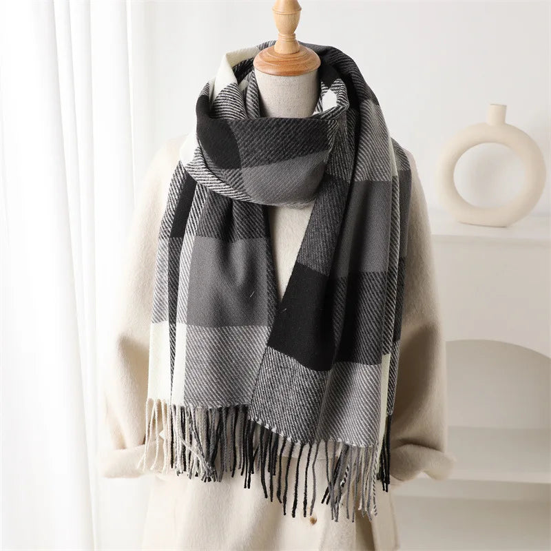 Plaid Imitation Cashmere Blanket Winter Women Scarf Designer Thick Warm Pashmina Shawl Wraps Tassel Poncho Stoles Echarpe Unisex