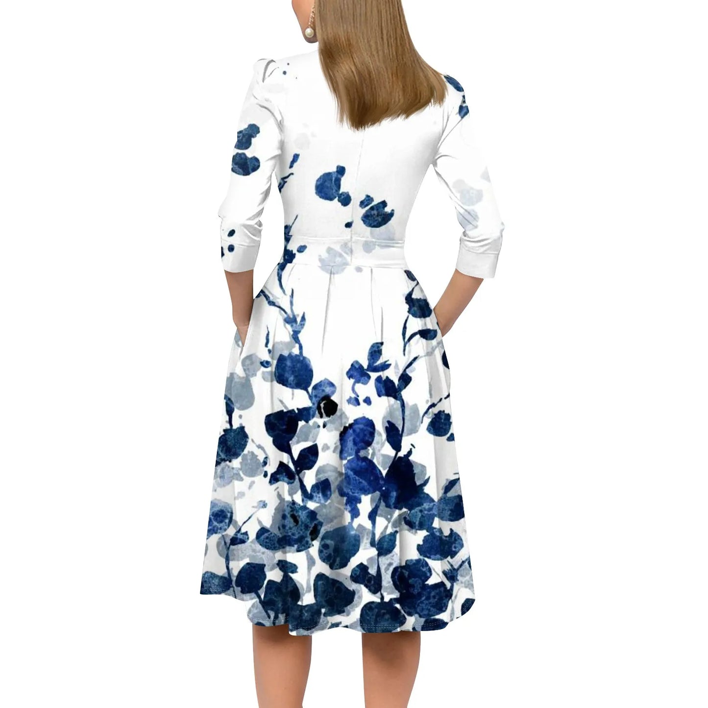 Traf Women 2025 Women'S Casual And Fashionable 3/4 Sleeve Pocket With Back Zipper Dress