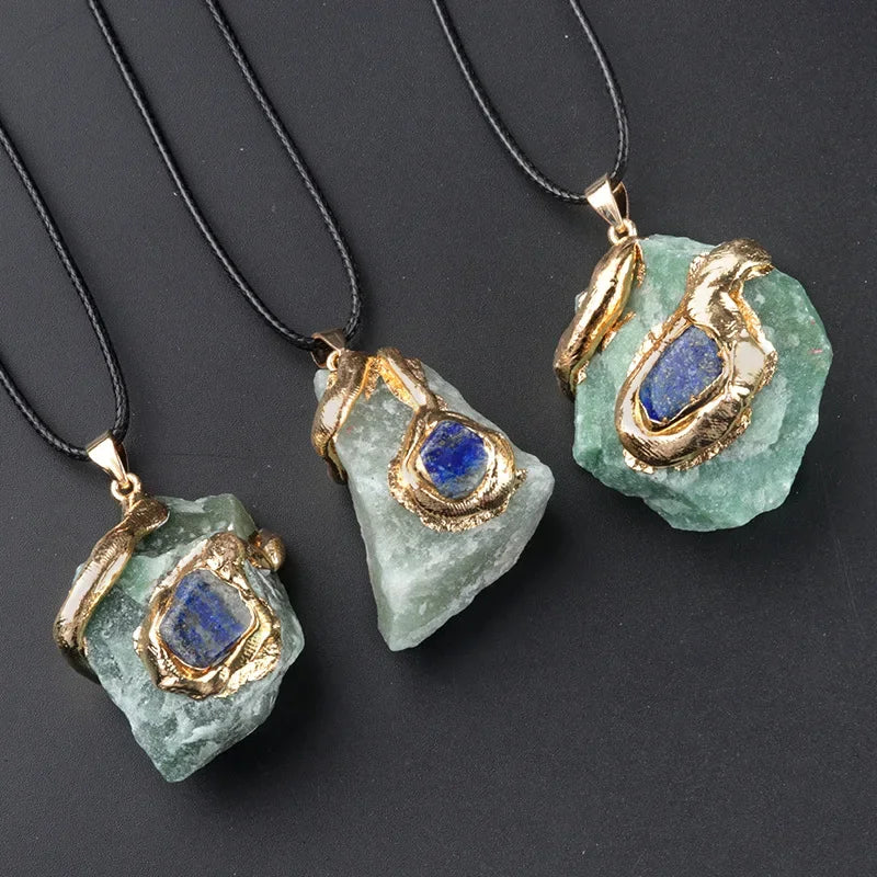 Natural Stone Gold Plated Pendant Necklace Irregular Gilt snake shape Crystal Link Healing Crystals Stone Necklaces For Women