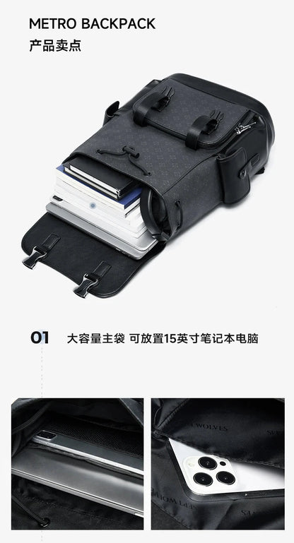 Septwolves Stylish Man Printed Leather Travel Backpack High Qualit Business Work Commuting Flip Print Monogram Laptop Backpack