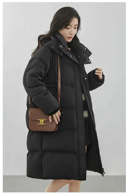 Ultra-Warm Down Jacket for Women 2025 Winter New Arrival Hooded, Knee-Length, Thickened, Waist-Defining, Versatile Coat