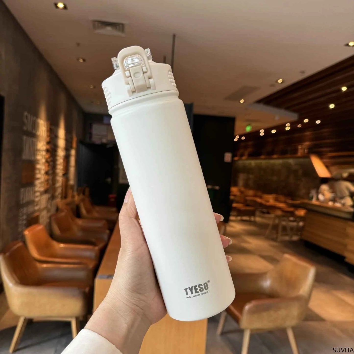 Tyeso 600/750ML Thermos Bottle With Straw Stainless Steel Car Thermal Cup Sports Water Bottles Keeps Cold and Hot Thermal Mug