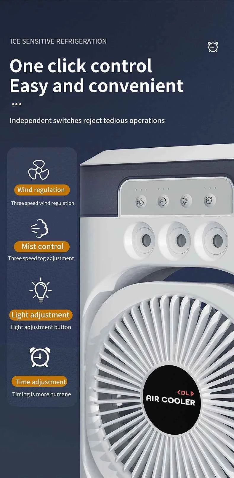 Portable air conditioning fan household 5000 mA desk humidifier small fan office three hole spray fan with color night light