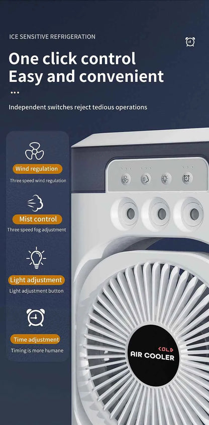 Portable air conditioning fan household 5000 mA desk humidifier small fan office three hole spray fan with color night light