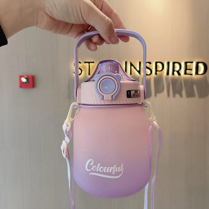 1000ml Gradient Color Water Bottle with Handle and Carry Strap for Women Men - Reusable Leakproof Plastic Cup - AMULET RING STORE