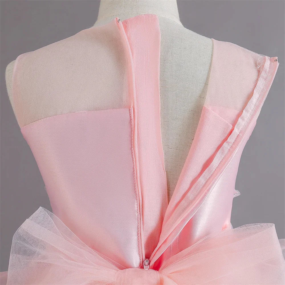 Lovely Yellow Flower Girl Dress Baby First Communion Gowns Wedding Thin Length Bow Belt Kids Birthday Gift Ball Party Clothing