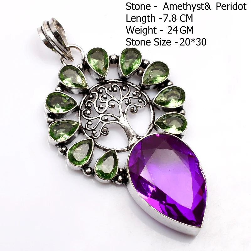 Genuine Blue Topaz Citrine Glass Agate Jasper Amethyst Pendant