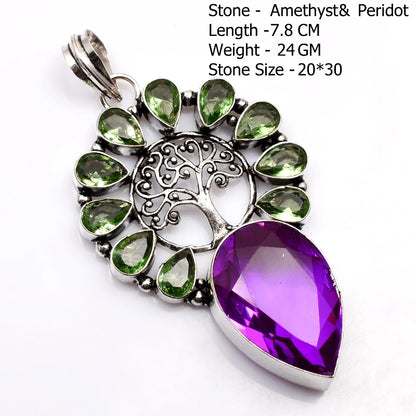 Genuine Blue Topaz Citrine Glass Agate Jasper Amethyst Pendant