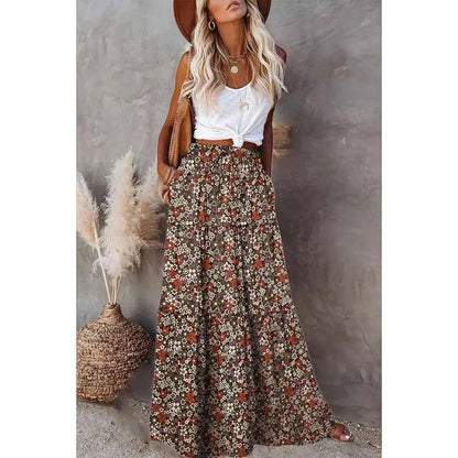This is a must-have item for the new spring/summer products of 2025! Ladies' Bohemian beach style high waisted A-line printed sk