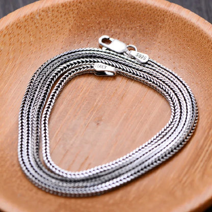 Real S925 Pure Silver Men's Necklace 1.6MM Foxtail Necklace for Men Individuality Vintage solid Silver Snake Bone Chain - AMULET RING STORE