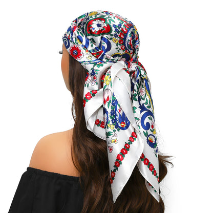 Head Scarf Women Luxury Brand Square 90*90cm Silk Foulard Satin Bandana Cheveux Soft Neckerchief Hijab Hair Scarves For Ladies - AMULET RING STORE